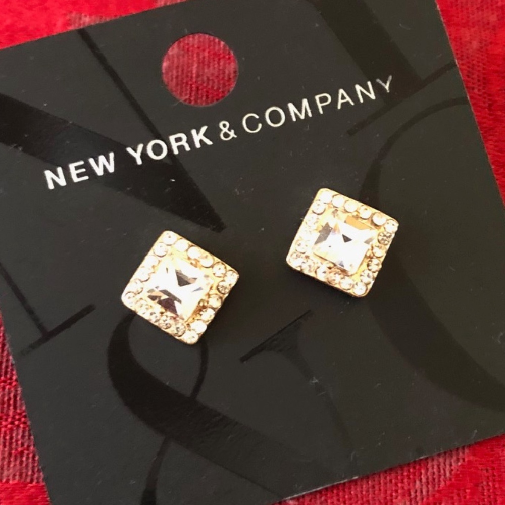New York & Company Square Crystal Stud Earrings